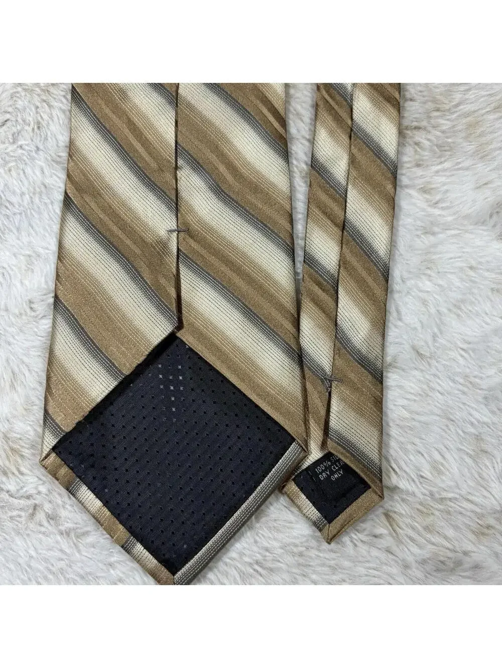 Campia Moda Silk Tie Gold Brown Gray Striped Classic 3.25”